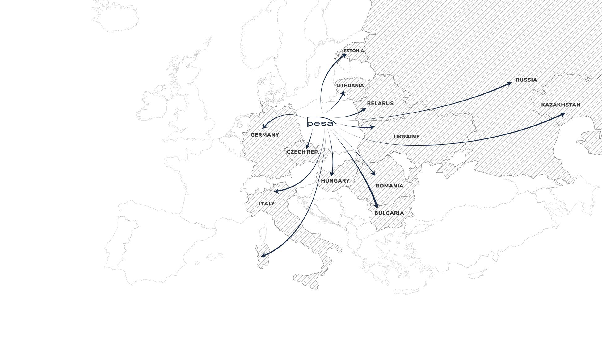 Mapa obecności pojazdów PESA w Europie